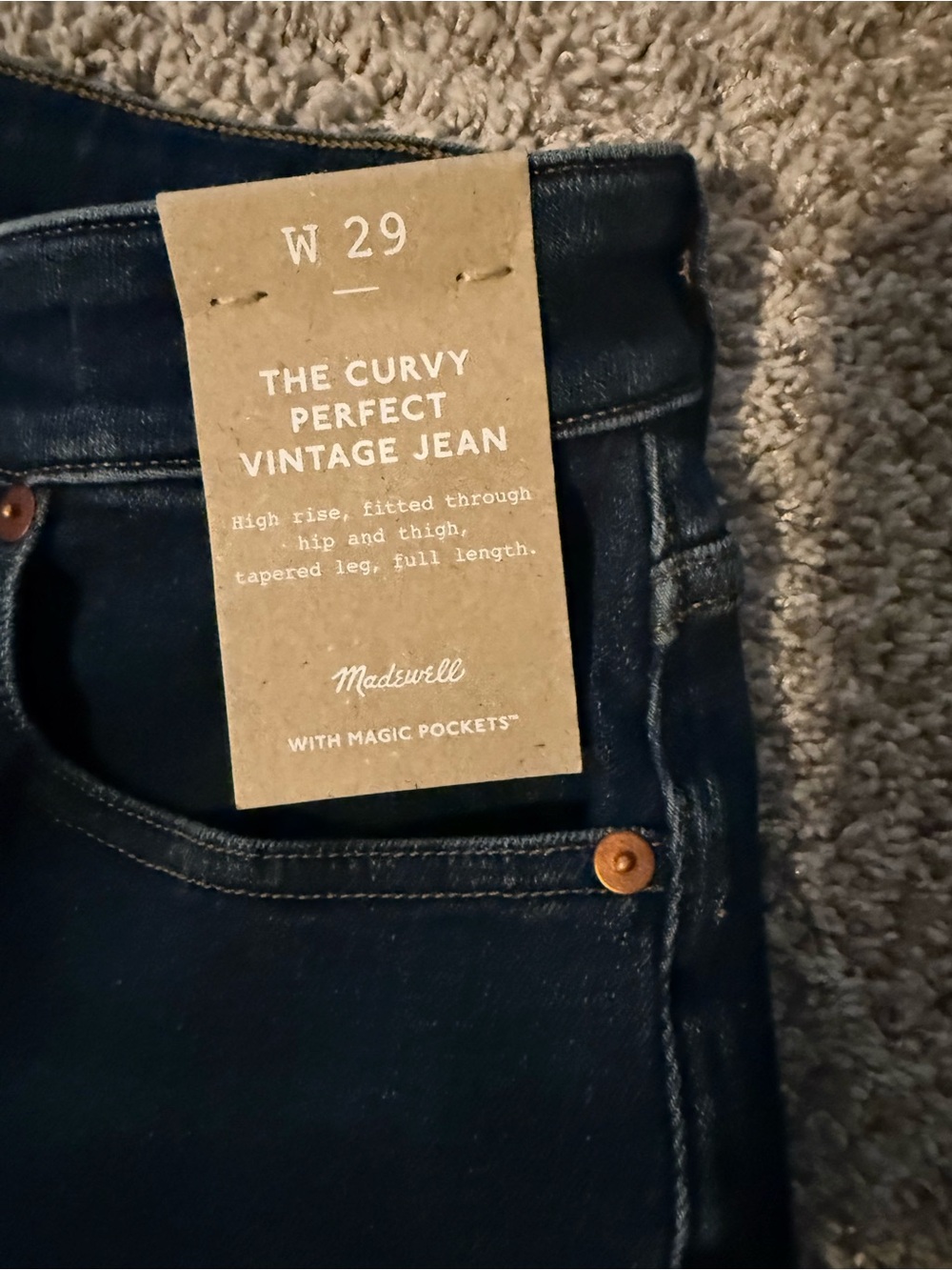NWOT-Madewell - Curvy Perfect Vintage Jean - Dark Indigo High-Rise Jeans-Size 29